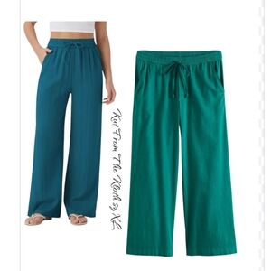 Kut From The Kloth Meg Wide Leg High Rise Drawstring Lenin Blend XL Teal/green